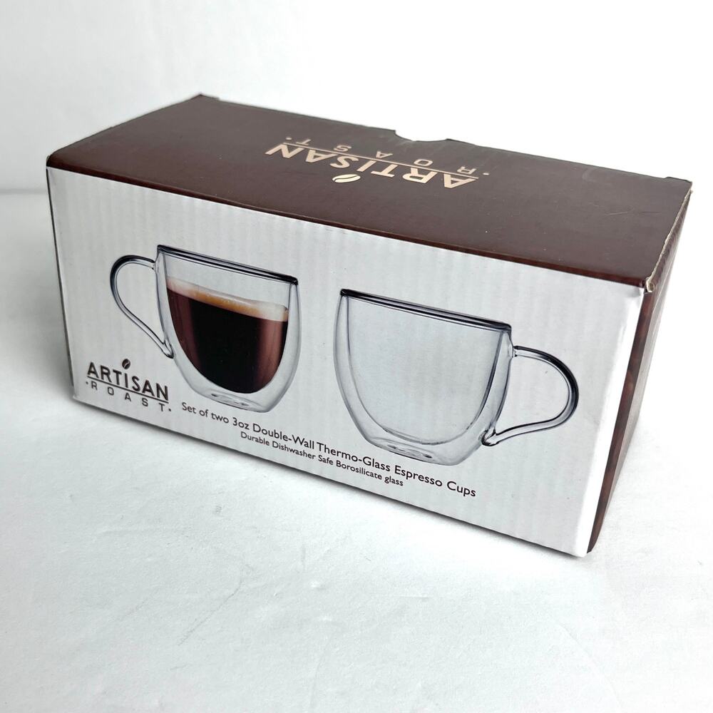Set of 2 Godinger Artisan Roast Double-Wall Espresso Cups Thermo-Wall Open Box